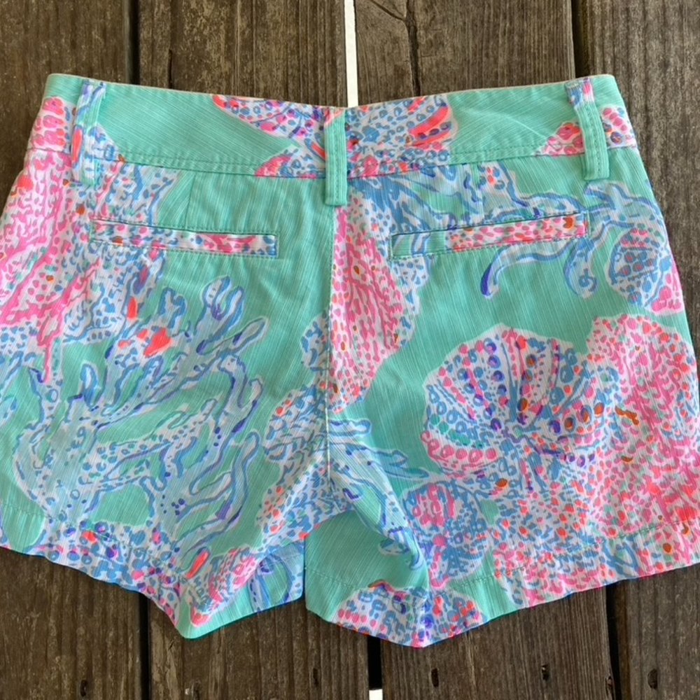 Lilly Pullitzer Fansea Cotton Callahan Shorts 00 Shells Coral Sanibel - Picture 2 of 5